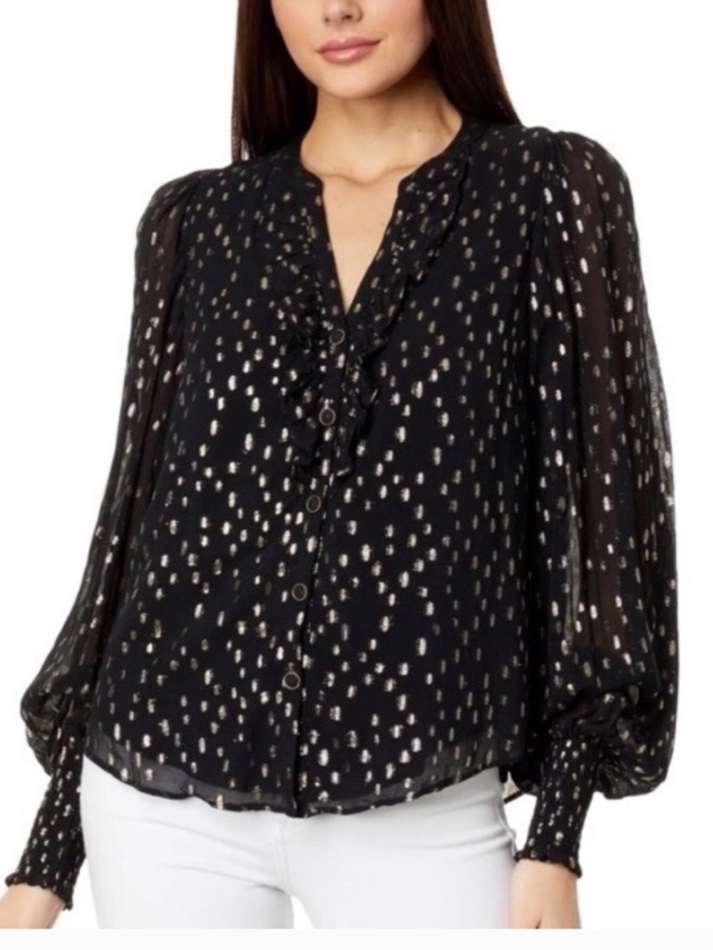 Lilly Pulitzer Black Blouse with Metallic Dot Print